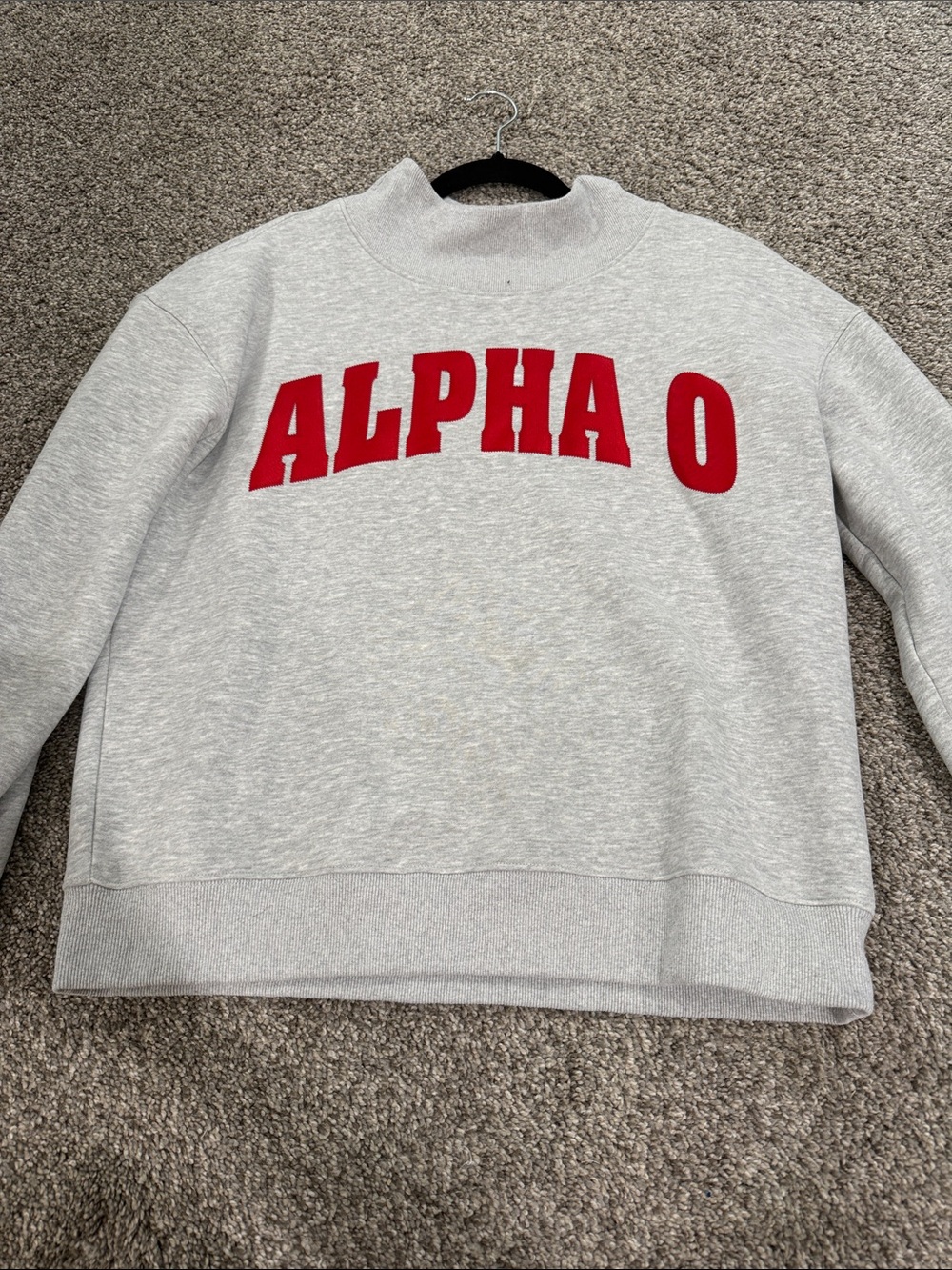 Alpha O Gray Crewneck Sweatshirt with Red Lettering